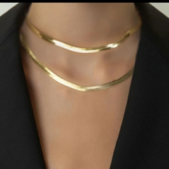18K Gold Layered Flat Snake Bone Choker Necklace - Picture 4 of 4
